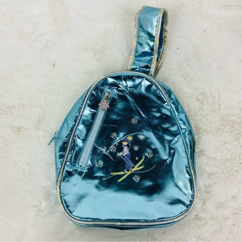 Gymboree Ski bunny embroidered Blue Metallic kids one shoulder small Backpack
